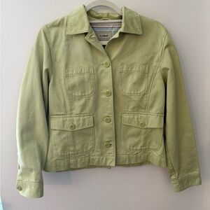 LL Bean Cotton Spring Jacket Green Petite Small